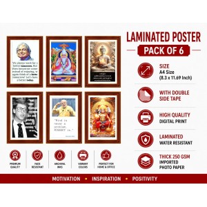 Pack Of 6 Laminated A4 Wall Posters | Spiritual, Motivational & Inspirational Designs | 250 GSM Photo Paper | Water-Resistant | Double-Sided Tape (F39322)