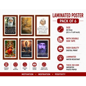 Pack Of 6 Laminated A4 Wall Posters | Spiritual, Motivational & Inspirational Designs | 250 GSM Photo Paper | Water-Resistant | Double-Sided Tape (F39296)