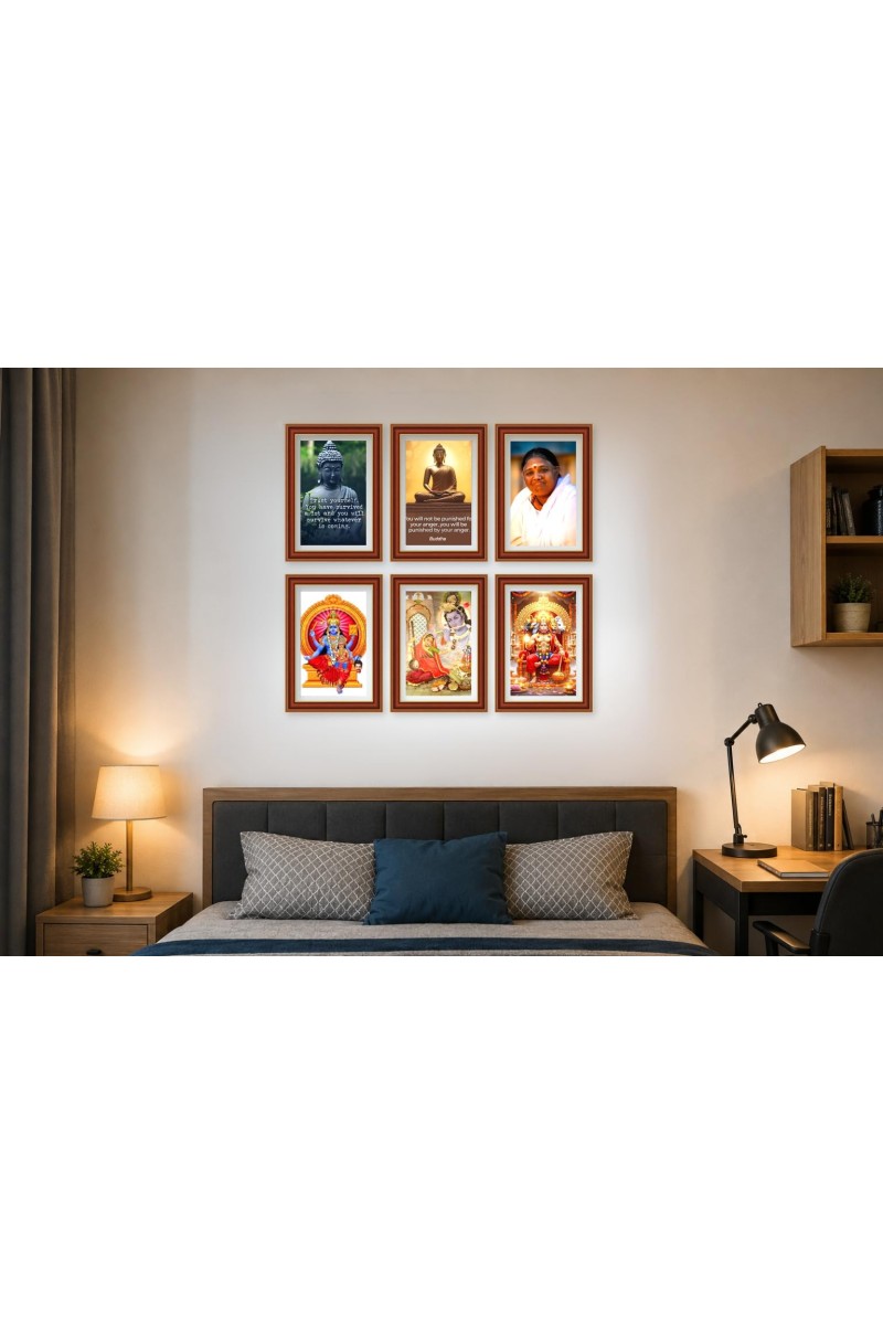 Pack Of 6 Laminated A4 Wall Posters | Spiritual, Motivational & Inspirational Designs | 250 GSM Photo Paper | Water-Resistant | Double-Sided Tape (F39433)