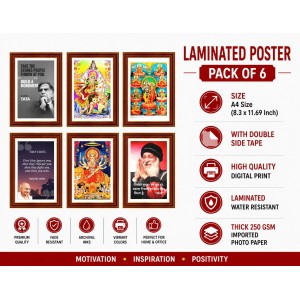 Pack Of 6 Laminated A4 Wall Posters | Spiritual, Motivational & Inspirational Designs | 250 GSM Photo Paper | Water-Resistant | Double-Sided Tape (F39328)