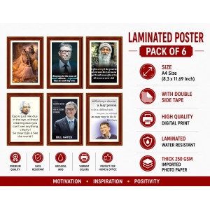 Pack Of 6 Laminated A4 Wall Posters | Spiritual, Motivational & Inspirational Designs | 250 GSM Photo Paper | Water-Resistant | Double-Sided Tape (F39029)