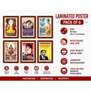 Pack Of 6 Laminated A4 Wall Posters | Spiritual, Motivational & Inspirational Designs | 250 GSM Photo Paper | Water-Resistant | Double-Sided Tape (F39037)