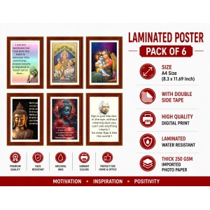 Pack Of 6 Laminated A4 Wall Posters | Spiritual, Motivational & Inspirational Designs | 250 GSM Photo Paper | Water-Resistant | Double-Sided Tape (F39318)