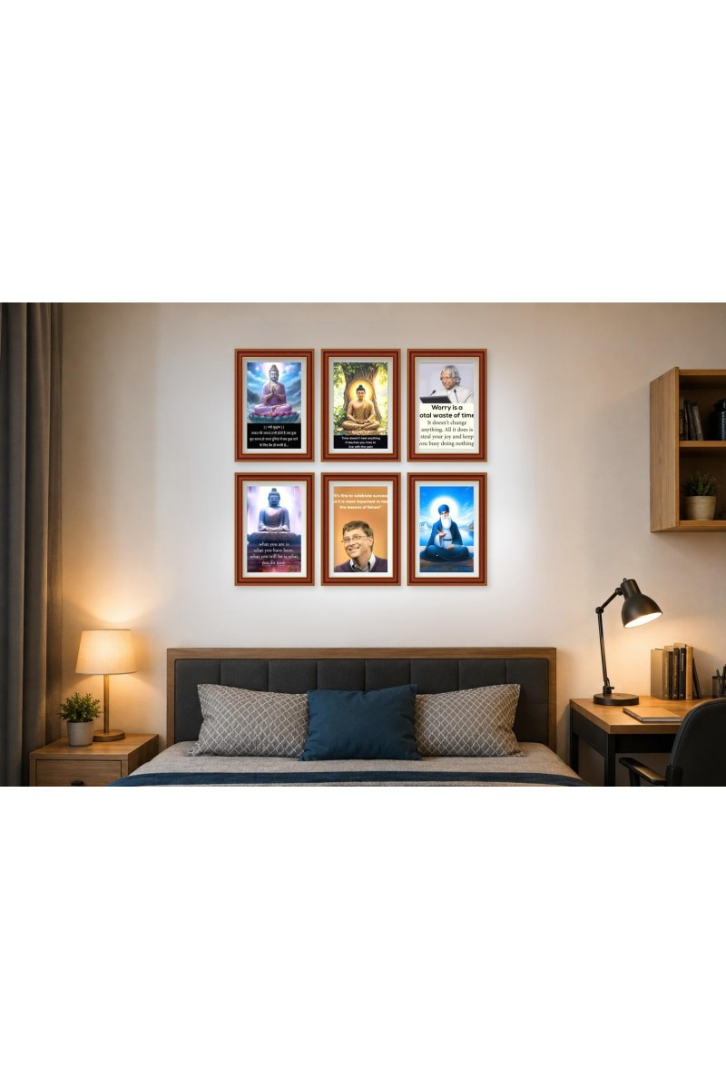 Pack Of 6 Laminated A4 Wall Posters | Spiritual, Motivational & Inspirational Designs | 250 GSM Photo Paper | Water-Resistant | Double-Sided Tape (F39052)