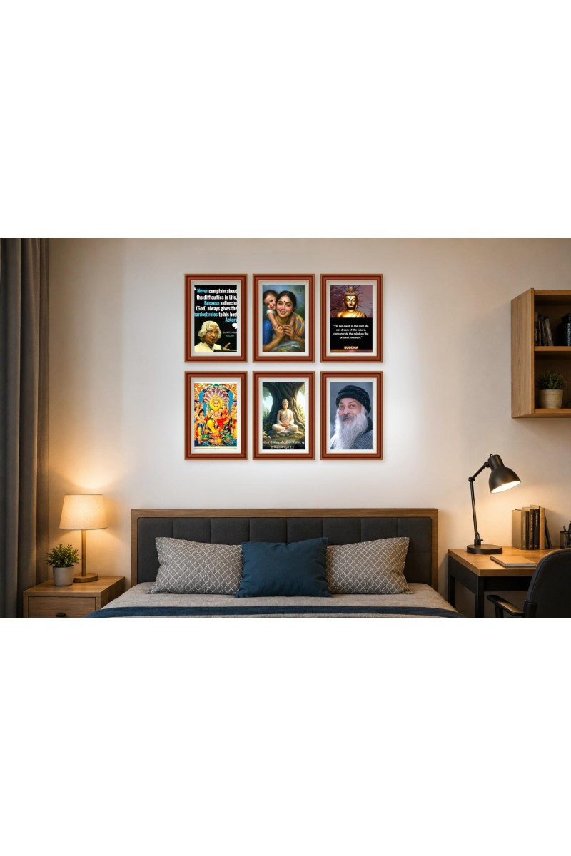 Pack Of 6 Laminated A4 Wall Posters | Spiritual, Motivational & Inspirational Designs | 250 GSM Photo Paper | Water-Resistant | Double-Sided Tape (F39436)