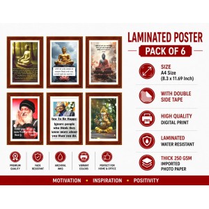 Pack Of 6 Laminated A4 Wall Posters | Spiritual, Motivational & Inspirational Designs | 250 GSM Photo Paper | Water-Resistant | Double-Sided Tape (F38999) Pack Of 6 Laminated A4 Wall Posters | Spiritual, Motivational & Inspirational Designs | 250 GSM Photo Paper | Water-Resistant | Double-Sided Tape (F38999)