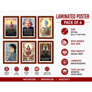 Pack Of 6 Laminated A4 Wall Posters | Spiritual, Motivational & Inspirational Designs | 250 GSM Photo Paper | Water-Resistant | Double-Sided Tape (F39281)