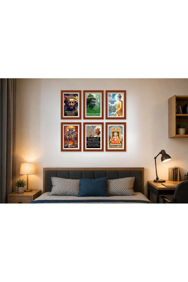 Pack Of 6 Laminated A4 Wall Posters | Spiritual, Motivational & Inspirational Designs | 250 GSM Photo Paper | Water-Resistant | Double-Sided Tape (F39407)
