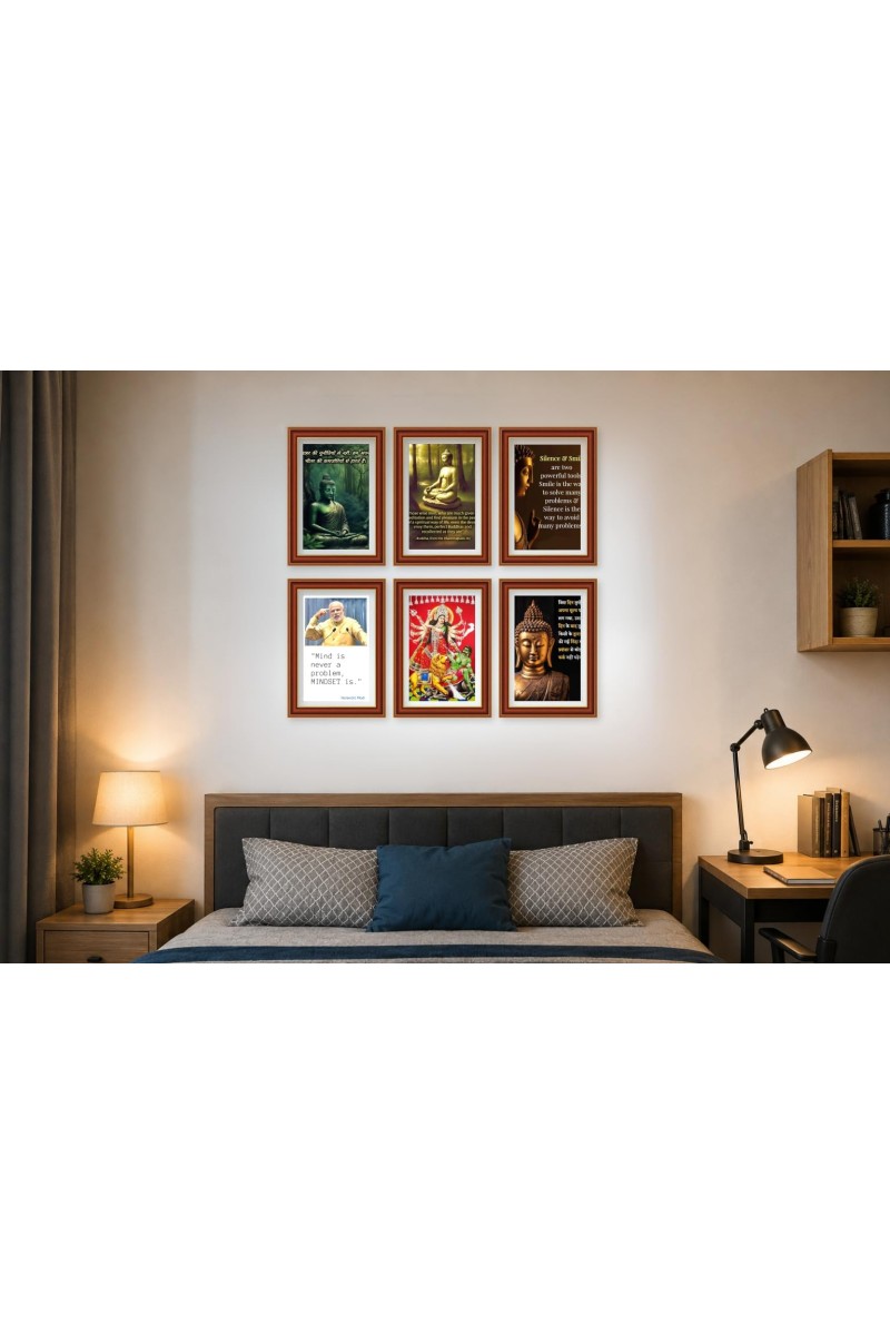 Pack Of 6 Laminated A4 Wall Posters | Spiritual, Motivational & Inspirational Designs | 250 GSM Photo Paper | Water-Resistant | Double-Sided Tape (F39251)