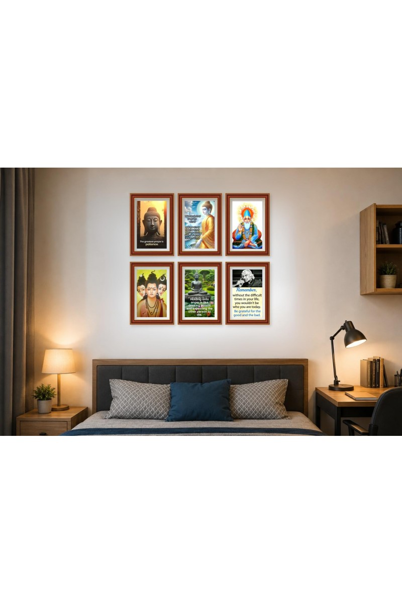Pack Of 6 Laminated A4 Wall Posters | Spiritual, Motivational & Inspirational Designs | 250 GSM Photo Paper | Water-Resistant | Double-Sided Tape (F39170)
