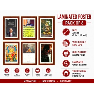 Pack Of 6 Laminated A4 Wall Posters | Spiritual, Motivational & Inspirational Designs | 250 GSM Photo Paper | Water-Resistant | Double-Sided Tape (F39002)