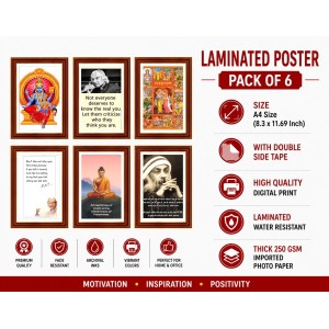 Pack Of 6 Laminated A4 Wall Posters | Spiritual, Motivational & Inspirational Designs | 250 GSM Photo Paper | Water-Resistant | Double-Sided Tape (F39045)