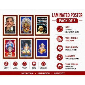 Pack Of 6 Laminated A4 Wall Posters | Spiritual, Motivational & Inspirational Designs | 250 GSM Photo Paper | Water-Resistant | Double-Sided Tape (F39314)
