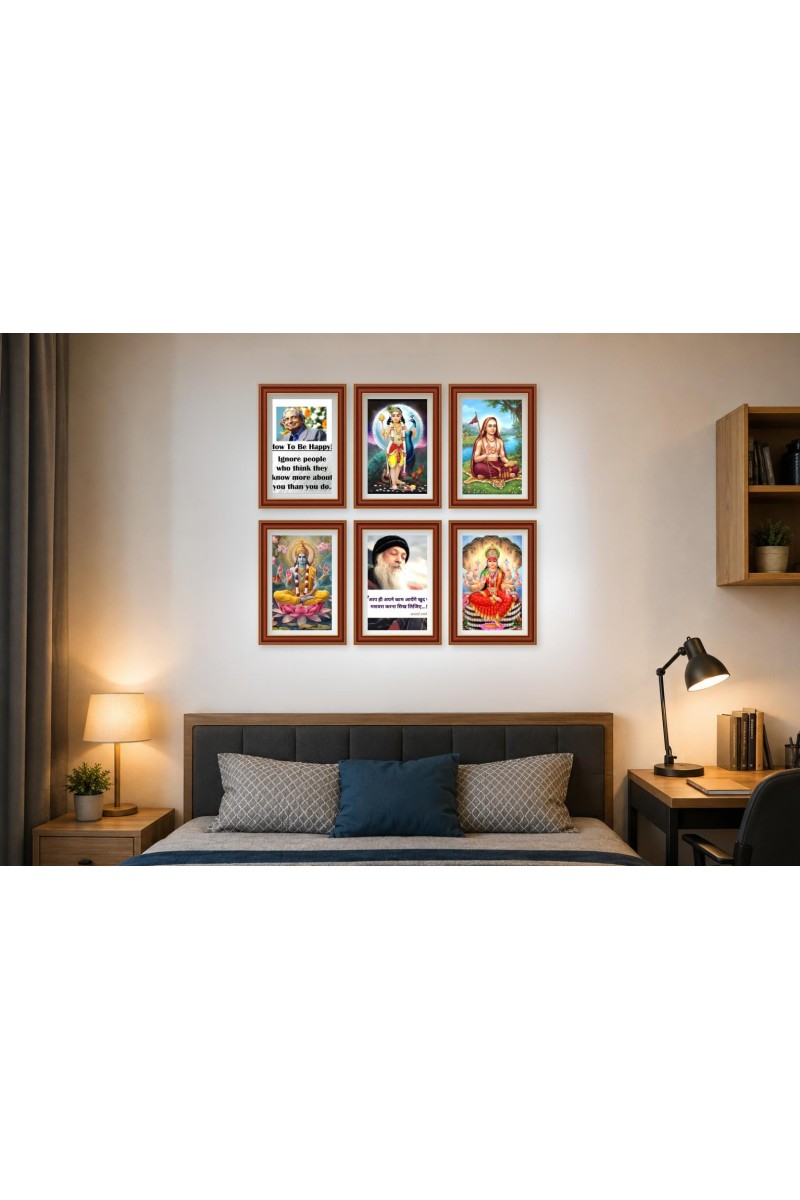 Pack Of 6 Laminated A4 Wall Posters | Spiritual, Motivational & Inspirational Designs | 250 GSM Photo Paper | Water-Resistant | Double-Sided Tape (F39447)