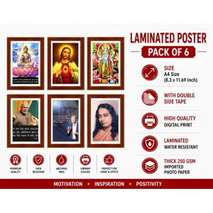 Pack Of 6 Laminated A4 Wall Posters | Spiritual, Motivational & Inspirational Designs | 250 GSM Photo Paper | Water-Resistant | Double-Sided Tape (F39303)