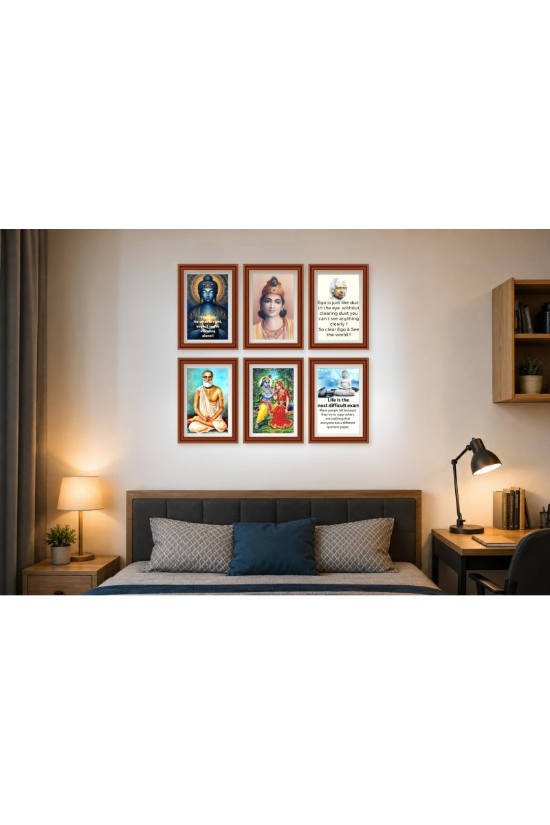Pack Of 6 Laminated A4 Wall Posters | Spiritual, Motivational & Inspirational Designs | 250 GSM Photo Paper | Water-Resistant | Double-Sided Tape (F39218)