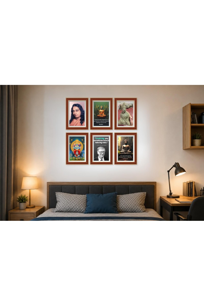 Pack Of 6 Laminated A4 Wall Posters | Spiritual, Motivational & Inspirational Designs | 250 GSM Photo Paper | Water-Resistant | Double-Sided Tape (F39346)