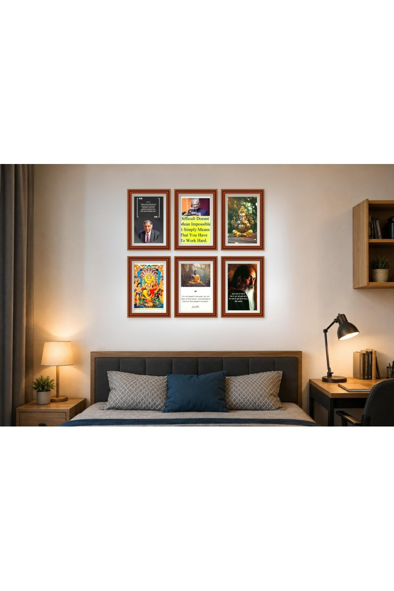 Pack Of 6 Laminated A4 Wall Posters | Spiritual, Motivational & Inspirational Designs | 250 GSM Photo Paper | Water-Resistant | Double-Sided Tape (F39002)