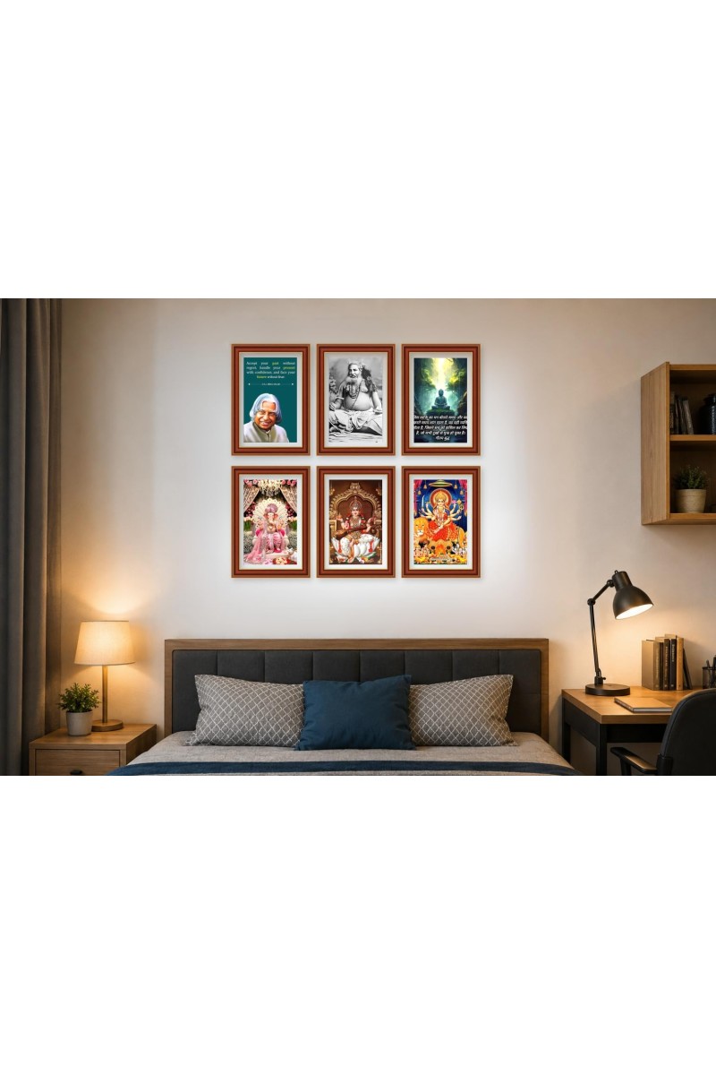 Pack Of 6 Laminated A4 Wall Posters | Spiritual, Motivational & Inspirational Designs | 250 GSM Photo Paper | Water-Resistant | Double-Sided Tape (F39321)