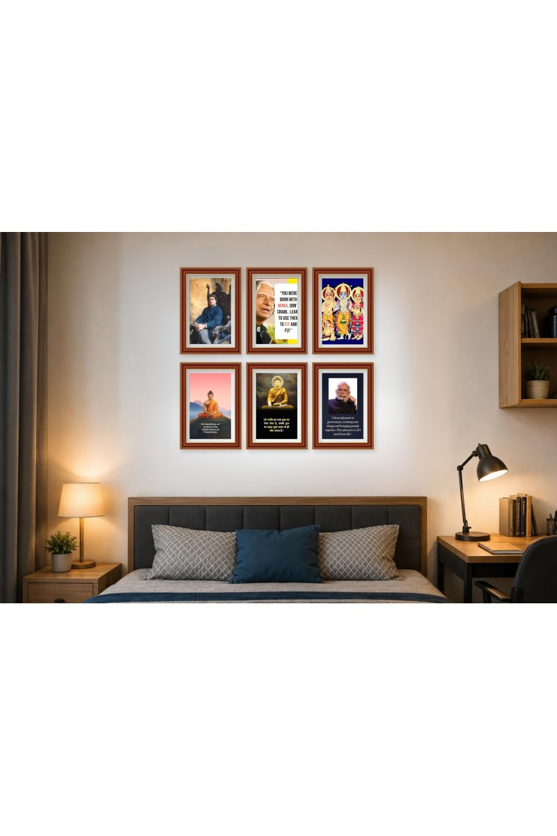 Pack Of 6 Laminated A4 Wall Posters | Spiritual, Motivational & Inspirational Designs | 250 GSM Photo Paper | Water-Resistant | Double-Sided Tape (F39292)