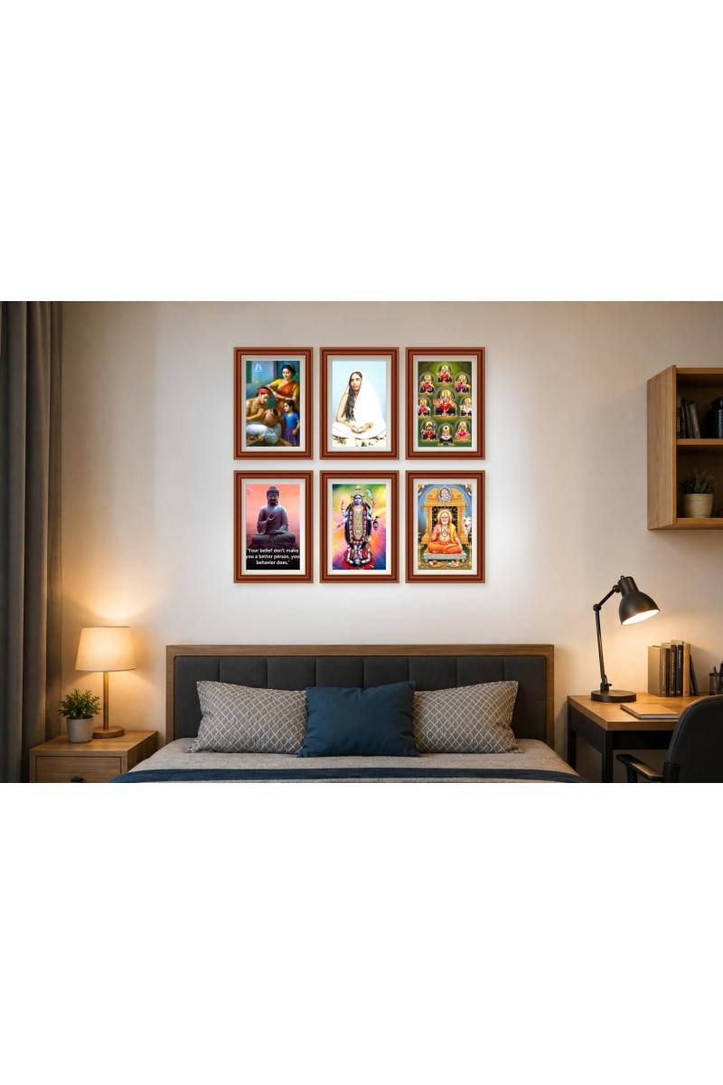 Pack Of 6 Laminated A4 Wall Posters | Spiritual, Motivational & Inspirational Designs | 250 GSM Photo Paper | Water-Resistant | Double-Sided Tape (F39424)