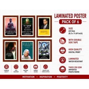 Pack Of 6 Laminated A4 Wall Posters | Spiritual, Motivational & Inspirational Designs | 250 GSM Photo Paper | Water-Resistant | Double-Sided Tape (F39316)