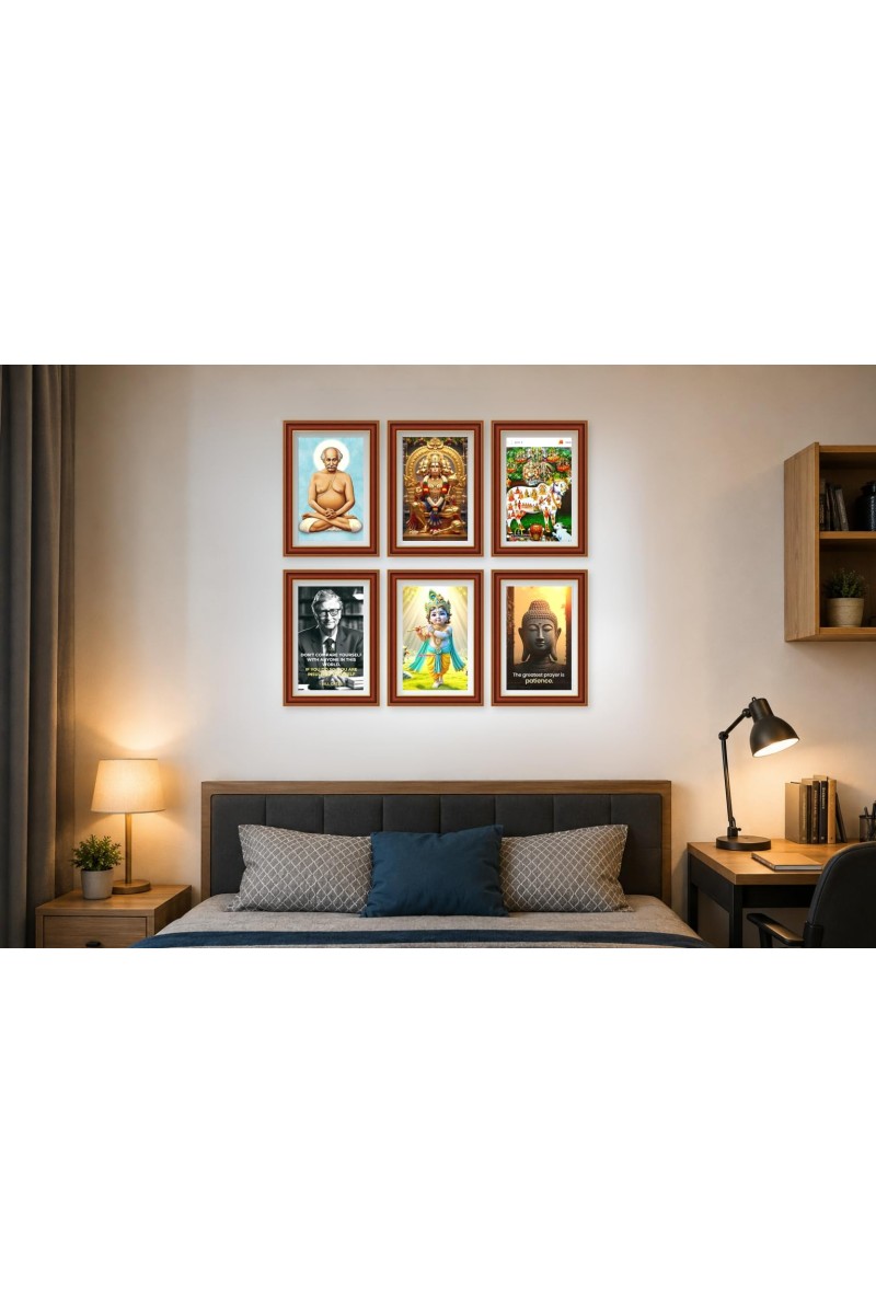 Pack Of 6 Laminated A4 Wall Posters | Spiritual, Motivational & Inspirational Designs | 250 GSM Photo Paper | Water-Resistant | Double-Sided Tape (F39134)