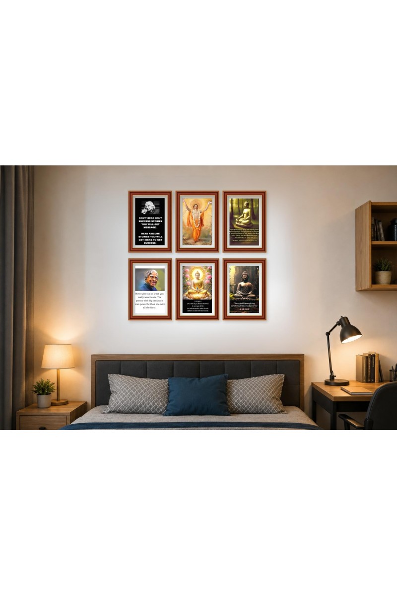 Pack Of 6 Laminated A4 Wall Posters | Spiritual, Motivational & Inspirational Designs | 250 GSM Photo Paper | Water-Resistant | Double-Sided Tape (F39367)