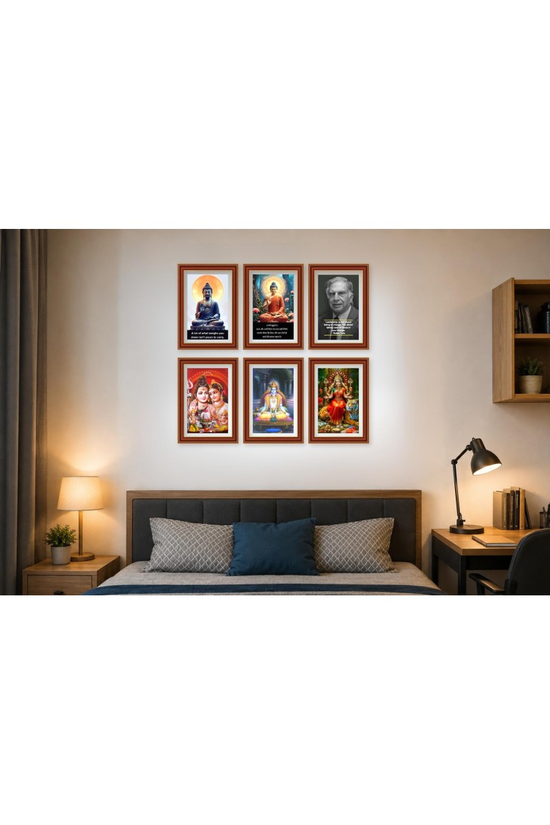 Pack Of 6 Laminated A4 Wall Posters | Spiritual, Motivational & Inspirational Designs | 250 GSM Photo Paper | Water-Resistant | Double-Sided Tape (F39388)