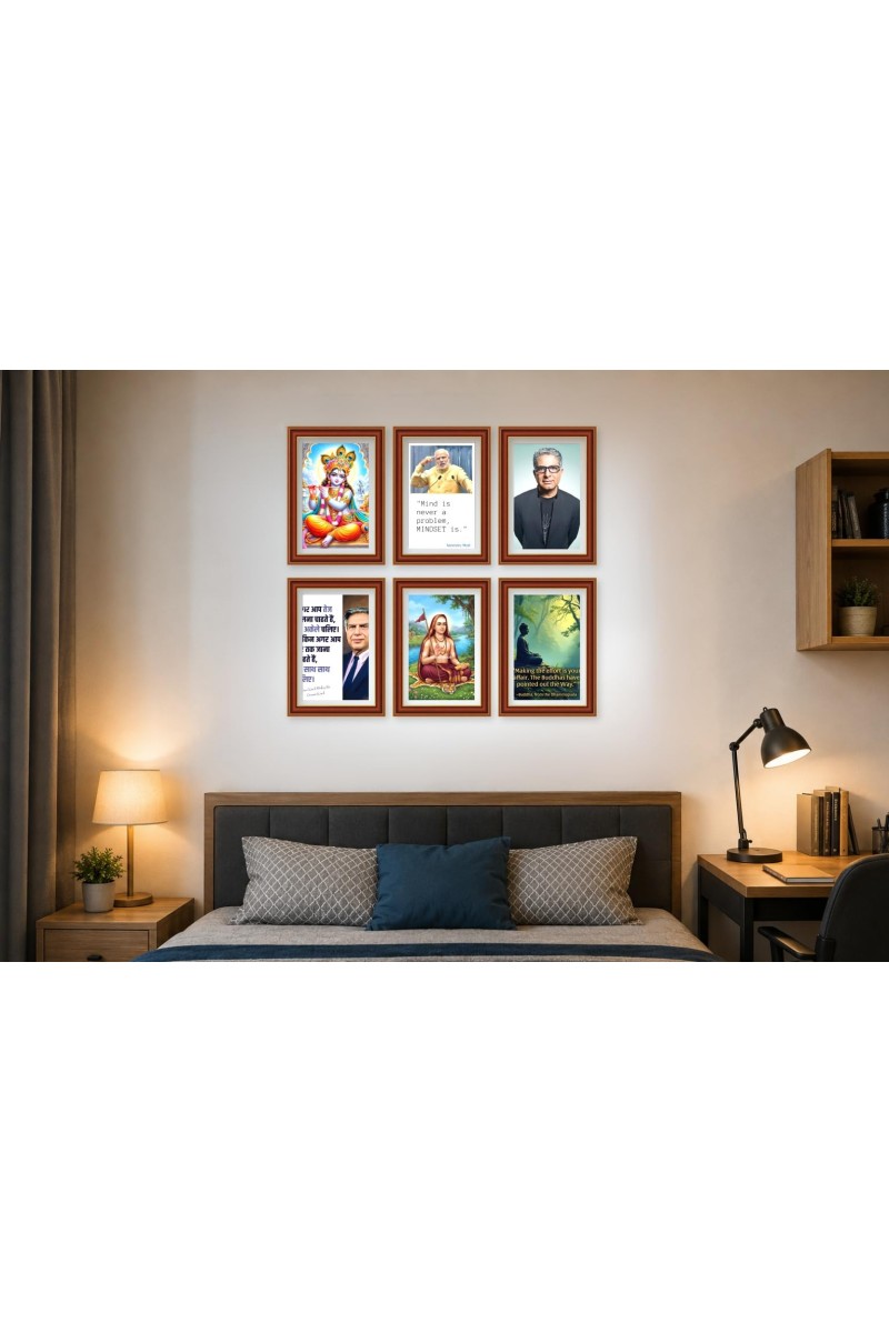 Pack Of 6 Laminated A4 Wall Posters | Spiritual, Motivational & Inspirational Designs | 250 GSM Photo Paper | Water-Resistant | Double-Sided Tape (F39383)
