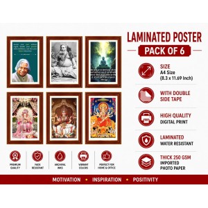 Pack Of 6 Laminated A4 Wall Posters | Spiritual, Motivational & Inspirational Designs | 250 GSM Photo Paper | Water-Resistant | Double-Sided Tape (F39321)