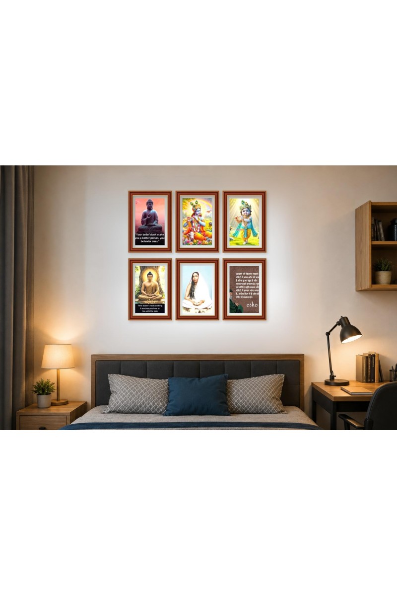 Pack Of 6 Laminated A4 Wall Posters | Spiritual, Motivational & Inspirational Designs | 250 GSM Photo Paper | Water-Resistant | Double-Sided Tape (F39154)