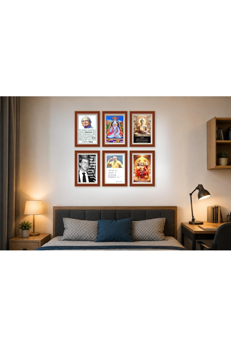 Pack Of 6 Laminated A4 Wall Posters | Spiritual, Motivational & Inspirational Designs | 250 GSM Photo Paper | Water-Resistant | Double-Sided Tape (F39322)