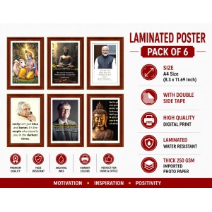 Pack Of 6 Laminated A4 Wall Posters | Spiritual, Motivational & Inspirational Designs | 250 GSM Photo Paper | Water-Resistant | Double-Sided Tape (F39330)