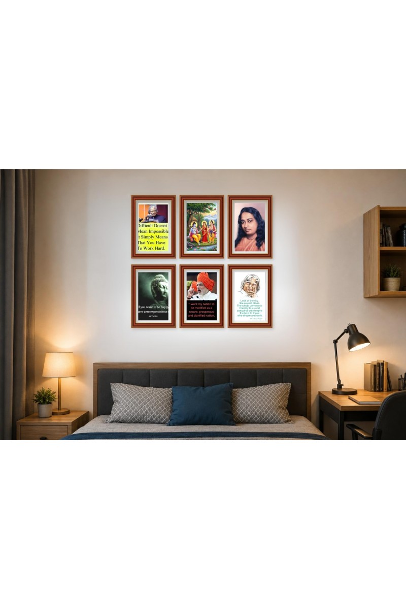 Pack Of 6 Laminated A4 Wall Posters | Spiritual, Motivational & Inspirational Designs | 250 GSM Photo Paper | Water-Resistant | Double-Sided Tape (F39384)