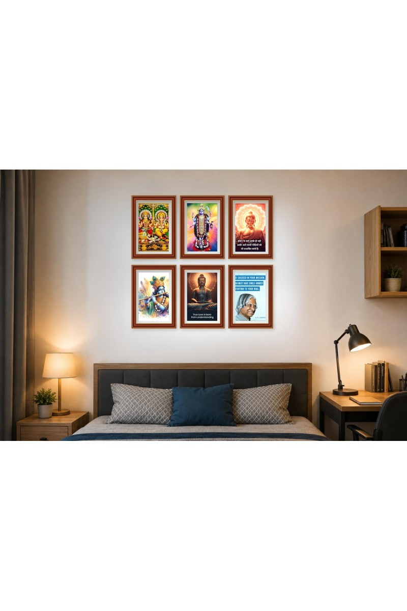 Pack Of 6 Laminated A4 Wall Posters | Spiritual, Motivational & Inspirational Designs | 250 GSM Photo Paper | Water-Resistant | Double-Sided Tape (F39325)