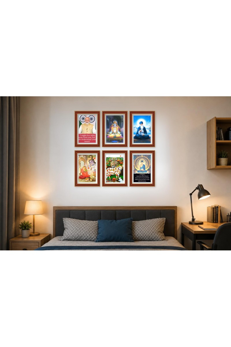 Pack Of 6 Laminated A4 Wall Posters | Spiritual, Motivational & Inspirational Designs | 250 GSM Photo Paper | Water-Resistant | Double-Sided Tape (F39430)