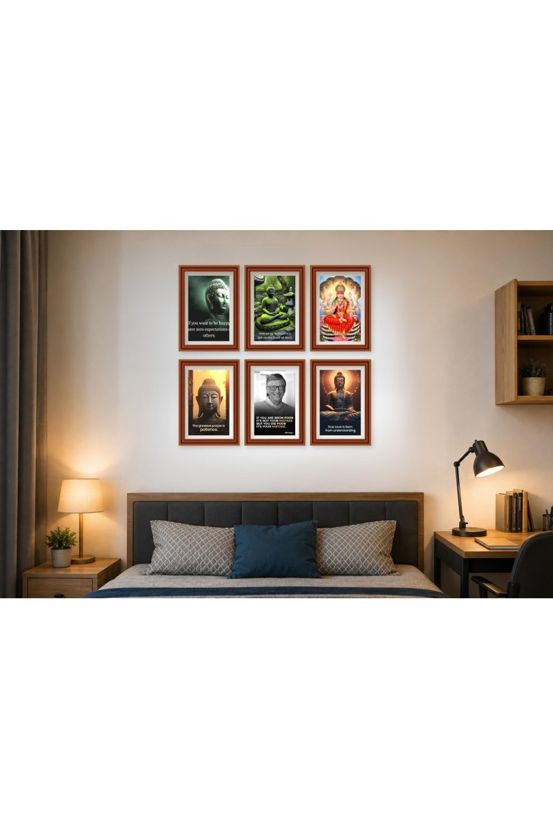 Pack Of 6 Laminated A4 Wall Posters | Spiritual, Motivational & Inspirational Designs | 250 GSM Photo Paper | Water-Resistant | Double-Sided Tape (F39418)