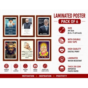 Pack Of 6 Laminated A4 Wall Posters | Spiritual, Motivational & Inspirational Designs | 250 GSM Photo Paper | Water-Resistant | Double-Sided Tape (F39344)