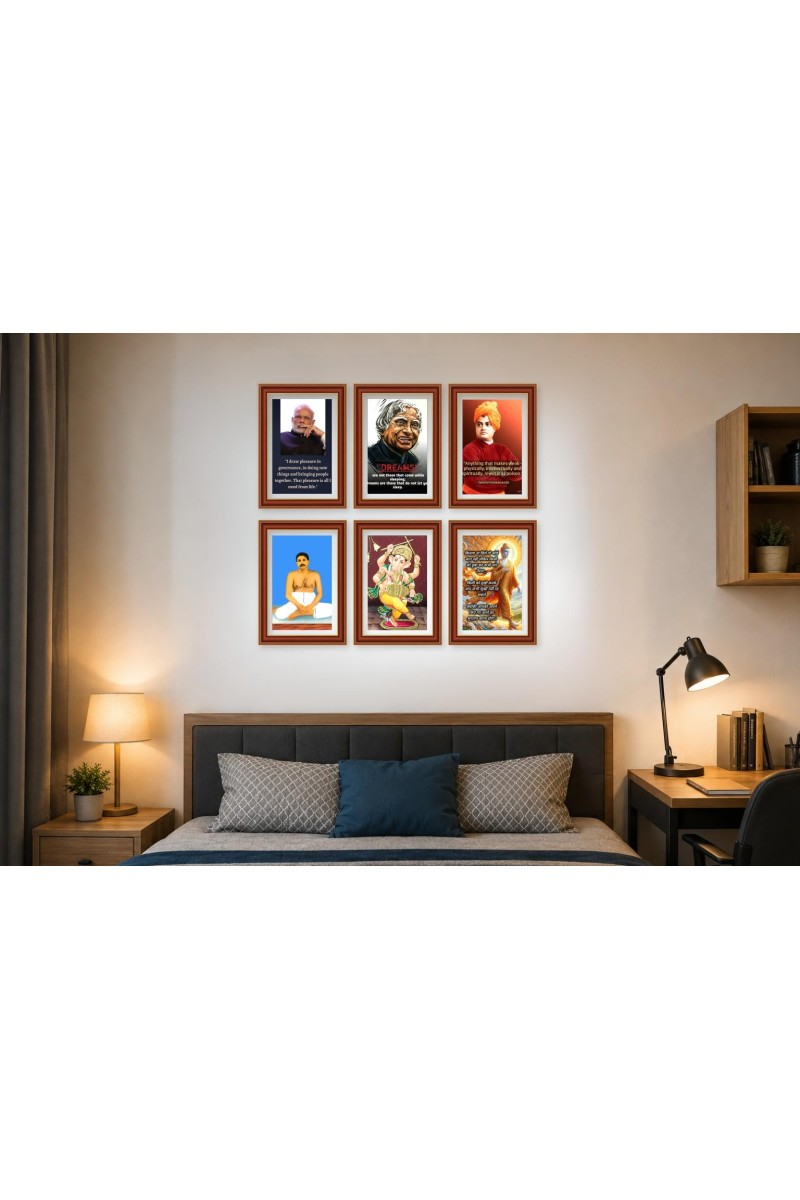 Pack Of 6 Laminated A4 Wall Posters | Spiritual, Motivational & Inspirational Designs | 250 GSM Photo Paper | Water-Resistant | Double-Sided Tape (F39262)