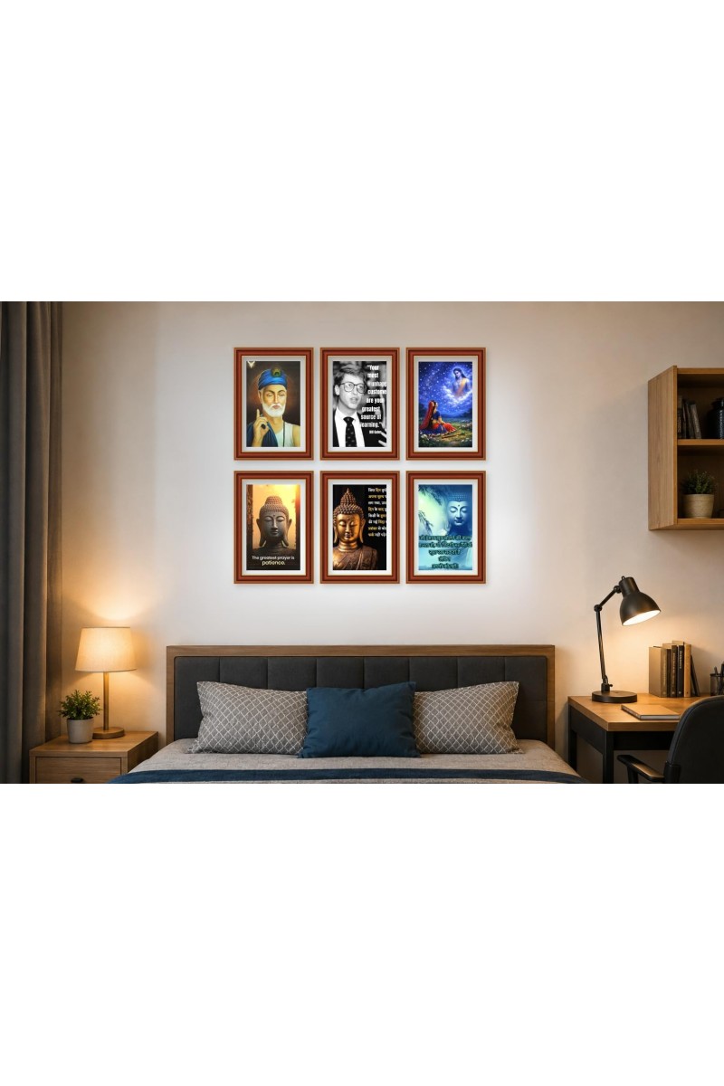 Pack Of 6 Laminated A4 Wall Posters | Spiritual, Motivational & Inspirational Designs | 250 GSM Photo Paper | Water-Resistant | Double-Sided Tape (F39448)