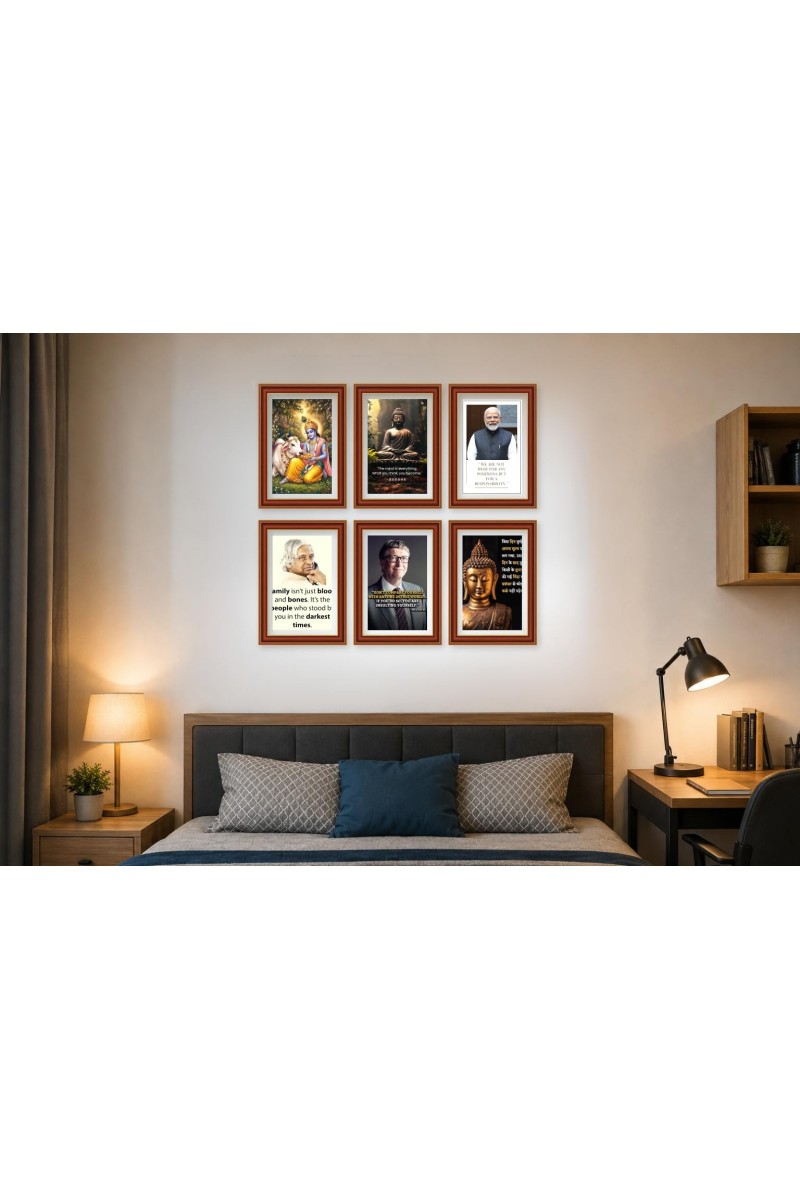 Pack Of 6 Laminated A4 Wall Posters | Spiritual, Motivational & Inspirational Designs | 250 GSM Photo Paper | Water-Resistant | Double-Sided Tape (F39330)