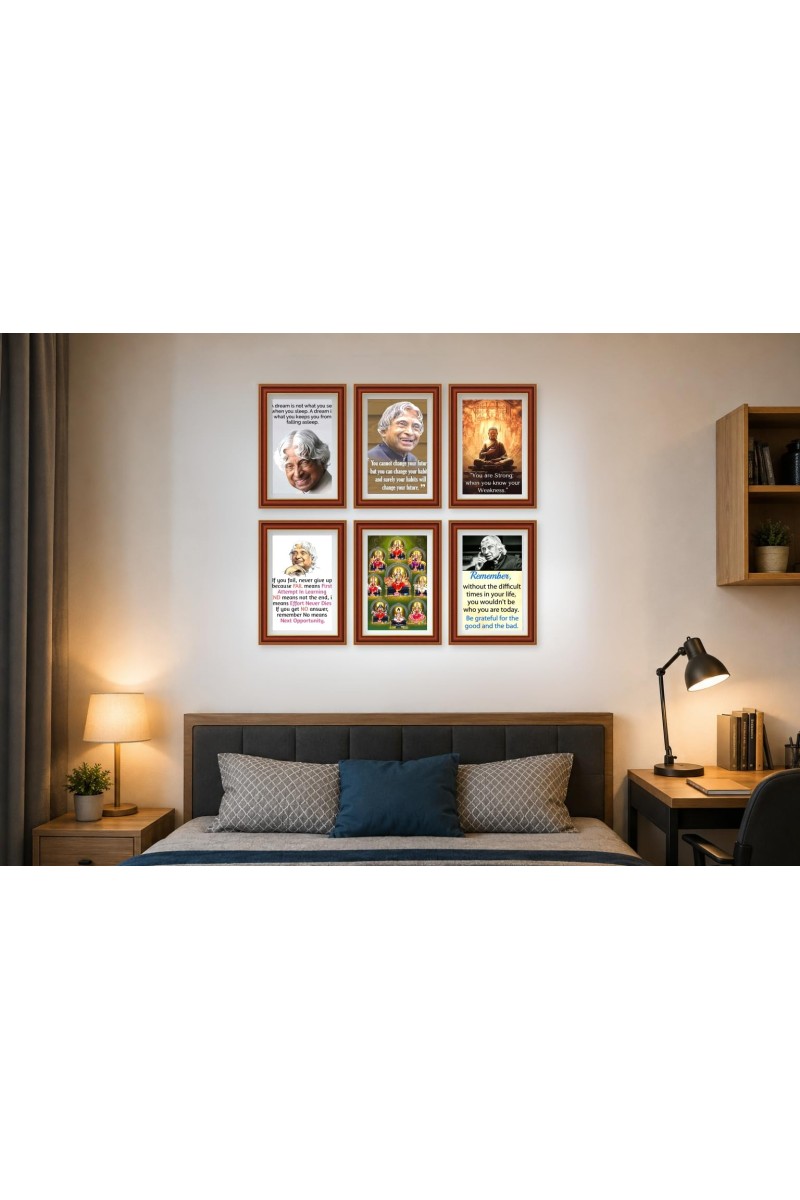 Pack Of 6 Laminated A4 Wall Posters | Spiritual, Motivational & Inspirational Designs | 250 GSM Photo Paper | Water-Resistant | Double-Sided Tape (F39396)