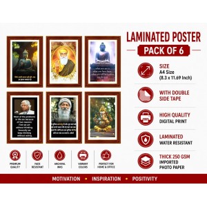 Pack Of 6 Laminated A4 Wall Posters | Spiritual, Motivational & Inspirational Designs | 250 GSM Photo Paper | Water-Resistant | Double-Sided Tape (F39290)