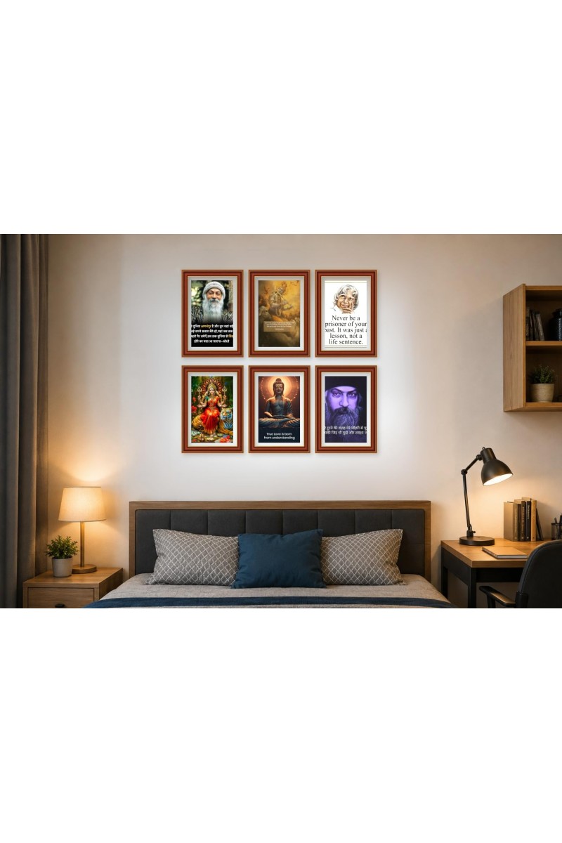 Pack Of 6 Laminated A4 Wall Posters | Spiritual, Motivational & Inspirational Designs | 250 GSM Photo Paper | Water-Resistant | Double-Sided Tape (F39296)