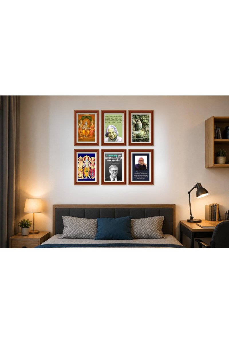 Pack Of 6 Laminated A4 Wall Posters | Spiritual, Motivational & Inspirational Designs | 250 GSM Photo Paper | Water-Resistant | Double-Sided Tape (F39025)