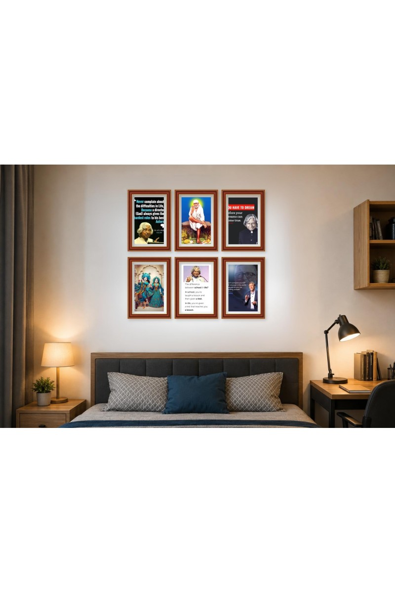 Pack Of 6 Laminated A4 Wall Posters | Spiritual, Motivational & Inspirational Designs | 250 GSM Photo Paper | Water-Resistant | Double-Sided Tape (F39232)