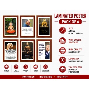 Pack Of 6 Laminated A4 Wall Posters | Spiritual, Motivational & Inspirational Designs | 250 GSM Photo Paper | Water-Resistant | Double-Sided Tape (F39287)