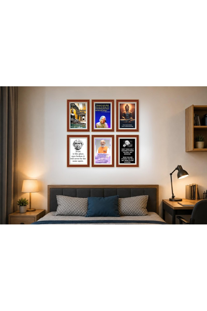 Pack Of 6 Laminated A4 Wall Posters | Spiritual, Motivational & Inspirational Designs | 250 GSM Photo Paper | Water-Resistant | Double-Sided Tape (F39039)