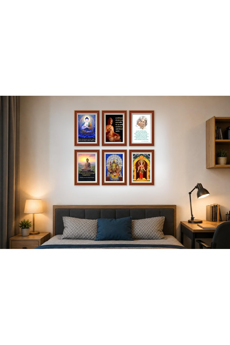 Pack Of 6 Laminated A4 Wall Posters | Spiritual, Motivational & Inspirational Designs | 250 GSM Photo Paper | Water-Resistant | Double-Sided Tape (F39302)